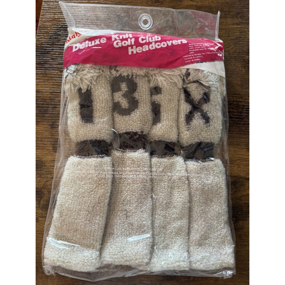 NIB vintage knit pom-pom golf club headcovers numbered club markings